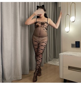 FEE ET MOI - Rose Open Crotch Bodystocking (Plus Size - Black)